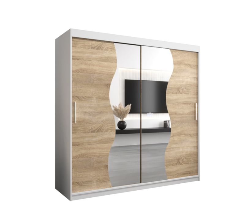 Szafa przesuwna Garderoba Abiks MADRYT 200 biały mat + dąb sonoma 1 szt.