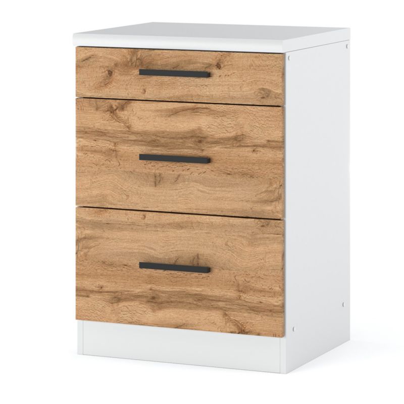 Szafka Kuchenna Hurtownia-Mebli Stojąca Z Szufladami Blanka dolna D60-3SZ 60cm Biały Mat Dąb Wotan 60x47x85 cm 1szt.