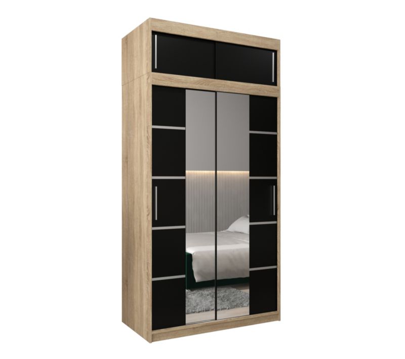 Szafa przesuwna Abiks Verona 4 120 sonoma + czarny z nadstawką 1 szt.