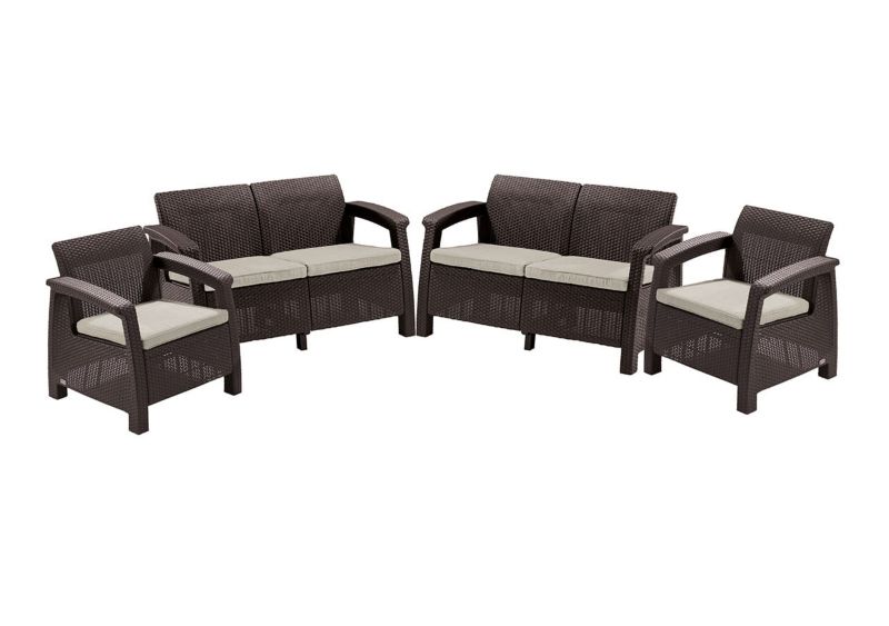 Zestaw Mebli Ogrodowych Keter Corfu Rest 2 Fotele + 2 Sofy Dwuosobowe dla 8 osób Cappuccino 1 kpl.