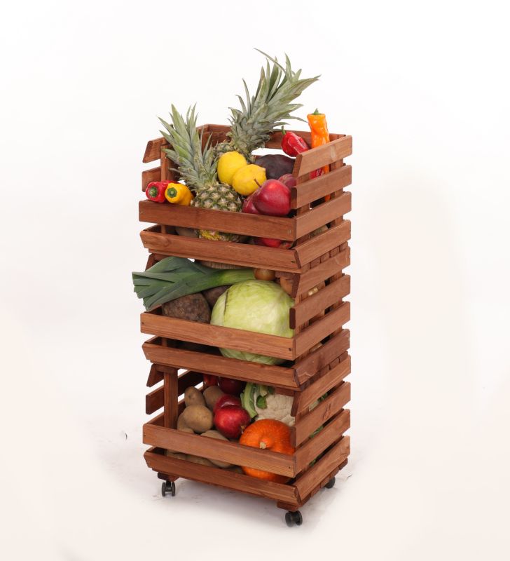 Regał na warzywa i owoce MODO24 na kółkach 81x37x30 cm 3 skrzynki impregnat brązowy 1 szt
