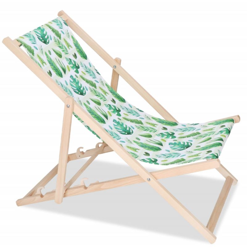Leżak drewniany Springos z 3-stopniową regulacją, ogrodowy, plażowy, balkonowy wzór liście 1 szt.