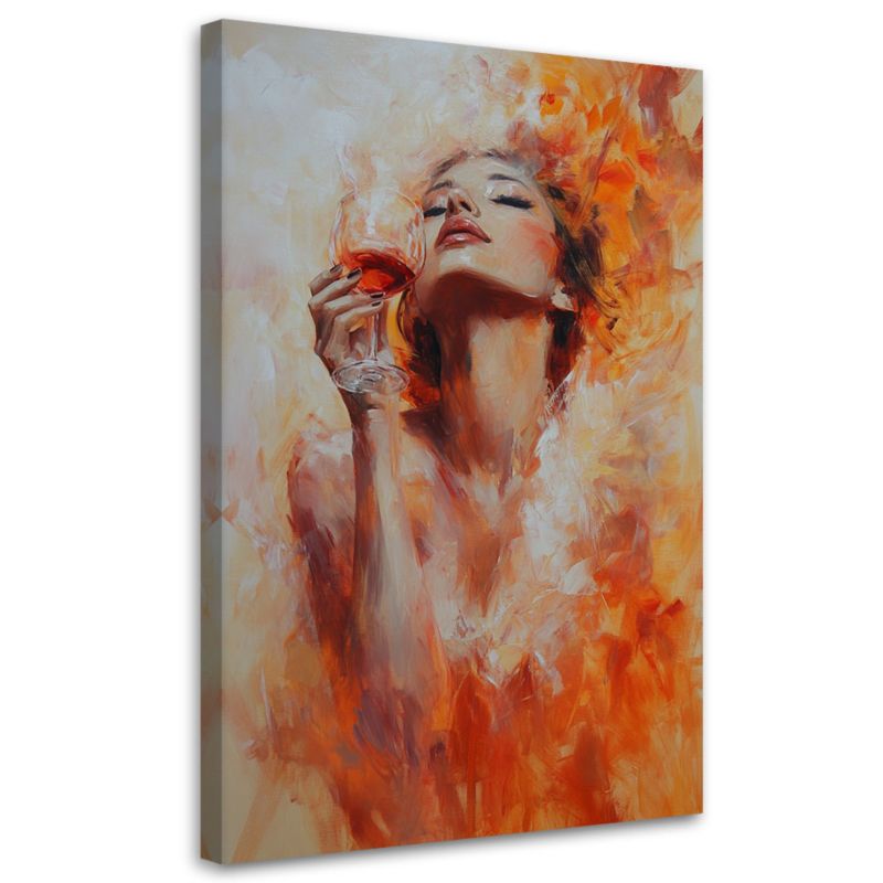 Obraz na płótnie Feeby Dziewczyna z kieliszkiem wina Pomarańczowy 80x120cm 1szt