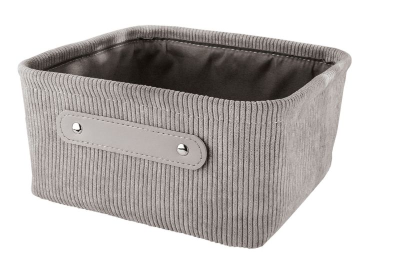Koszyk łazienkowy Kleine Wolke Bedford szary, sztruksowy wygląd, uchwyty z eko-skóry 1 szt.