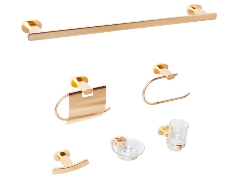 Zestaw akcesoriów toaletowych 6 elementów Tocopilla Z uchwytami i haczykami na ręczniki Złoty 1 kpl