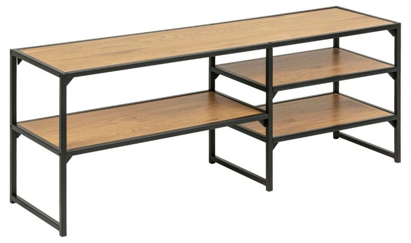 Szafka RTV Seaford industrialna ACTONA 120 cm dąb naturalny czarna stojąca do salonu 1 szt.