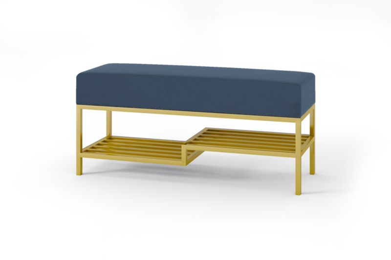 Ławka tapicerowana z półką Bettso Mello 80 cm do przedpokoju na złotym stelażu granatowy 1szt.