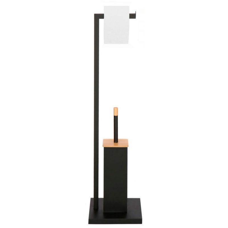 Stojak toaletowy na papier i szczotkę WC Springos metalowy, czarny, bambus 1 szt.