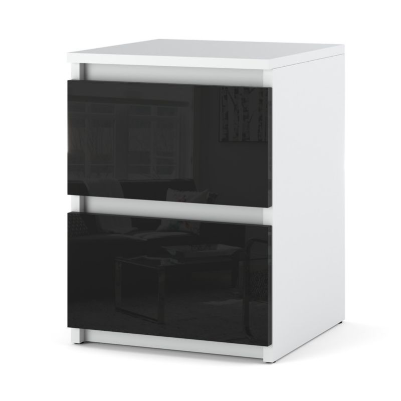 Szafka Nocna Hurtownia-Mebli Szuflady 2 Hugo 30cm Biały Mat Czarny Połysk 30x30x40 cm 1szt.