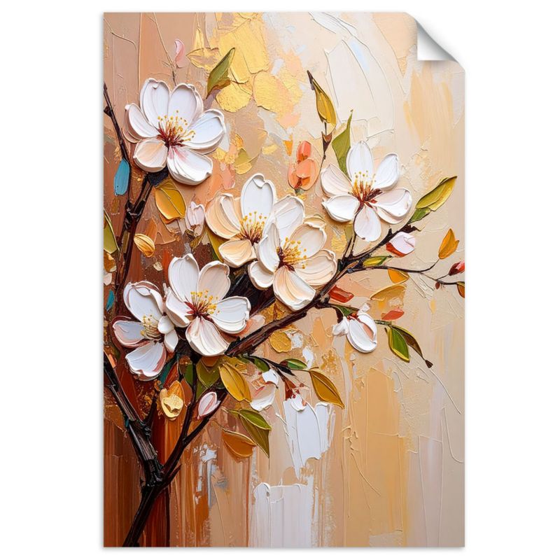 Naklejki samoprzylepne do salonu sypialni Feeby Białe Kwiaty Gałązki efekt farby 20x30cm 1szt