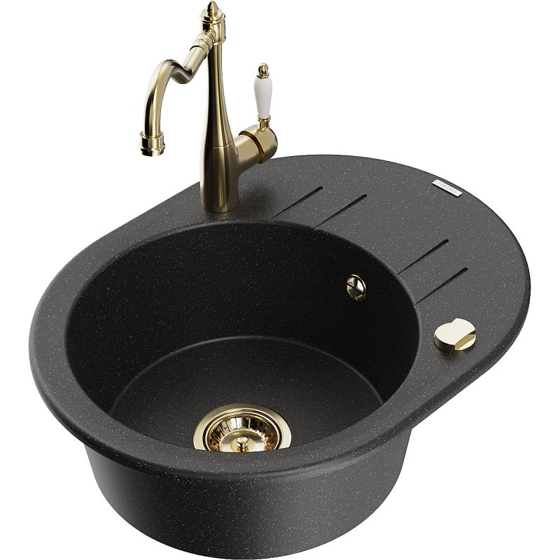 Zlewozmywak granitowy 1-komorowy Mexen Kevin z ociekaczem i baterią kuchenną Carla szary - 6517-71-670700-71 1 szt.