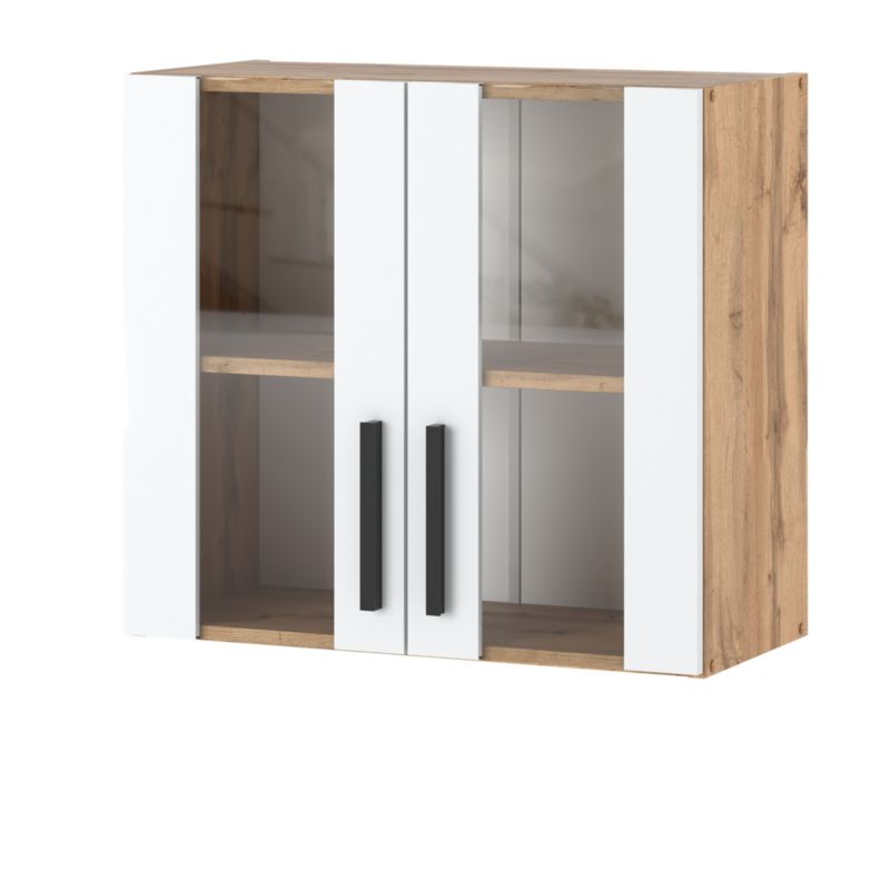 Szafka Kuchenna Hurtownia-Mebli Wisząca Blanka górna W80 Witryna 80cm Dąb Wotan Biały Mat 80x30x60 cm 1szt.