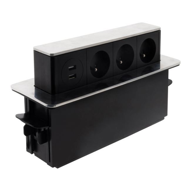 Listwa wysuwana Otio pozioma 3 gniazda z uziemieniem 2 USB 3 x 1,5 mm2 2 m