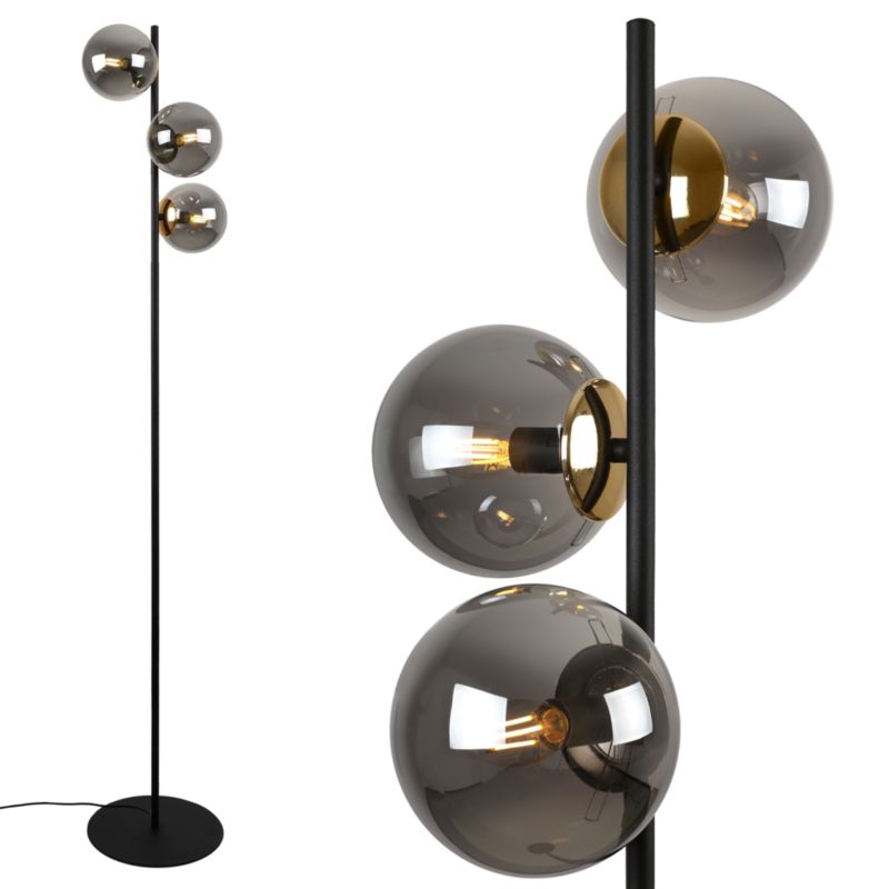 Lampa podłogowa stojąca Light Home LH Siena 3x E27 60W czarny/złoty klosz grafitowy 1szt.