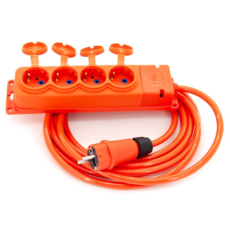 Przedłużacz ogrodowy gumowy ELS Elektrotechnika 2OW16054P 4-gniazdowy IP44 16A 230V H07BQ-F 3x2,5mm2 PUR uni-schuko, 5 m.