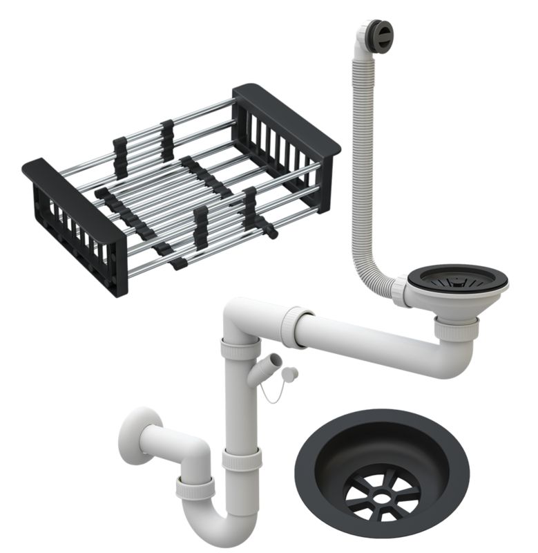 Syfon czarny manualny jednokomorowy Do Zlewozmywak Granitan Ociekarka Teleskopowa Koszyk Na Zlew 1 szt.