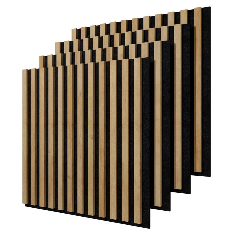 Lamele ścienne na czarnym filcu Stegu, dąb naturalny panele akustyczne 60x60,5cm 4 szt.