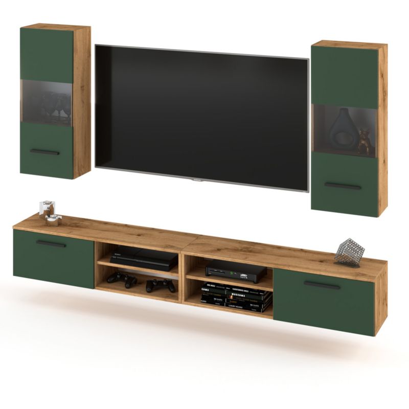 Meblościanka Hurtownia-Mebli 4 Drzwi Bandle 240cm Dąb Wotan Butelkowa Zieleń 240x40x135 cm 1szt.