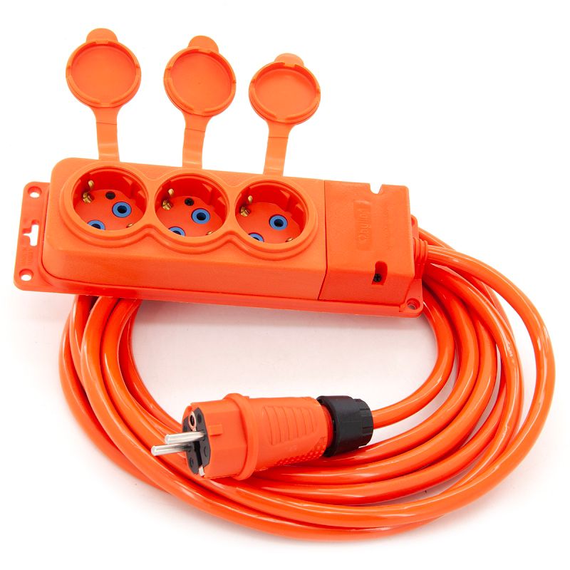 Przedłużacz ogrodowy gumowy ELS Elektrotechnika 2OW16023P 3-gniazdowy IP44 16A 230V H07BQ-F 3x2,5mm2 PUR uni-schuko, 2 m.