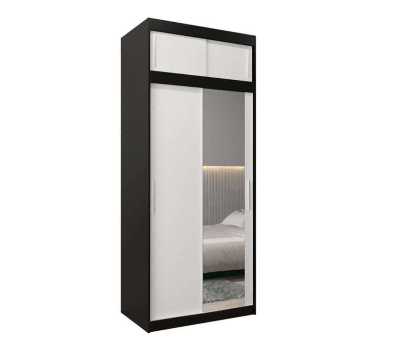 Szafa przesuwna Garderoba Abiks Tokyo 2 100 czarny + biały z nadstawką 1 szt.