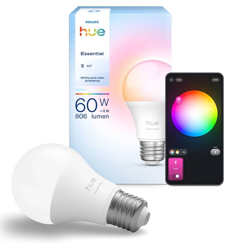 Inteligentna Żarówka LED Philips HUE Essential E27 A60 8W 806lm 2200-6500K TW RGB White and Color Ambiance 1 szt.
