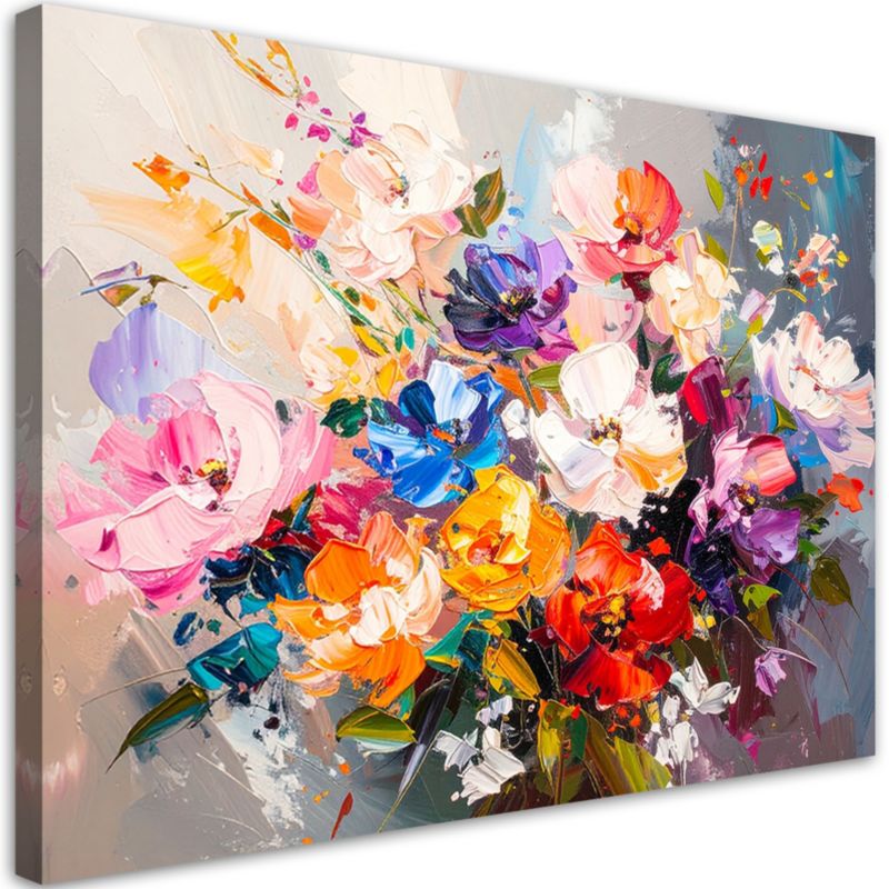 Obraz do salonu nowoczesny Feeby Kolorowy Bukiet Kwiatów imitacja farby 90x60cm 1szt