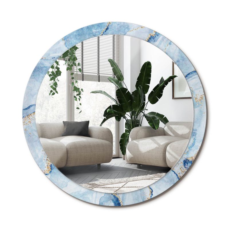 Lustro Okrągłe Tulup Błękitny Marmur 100 cm Subtelne Na Podkładzie 1 szt.