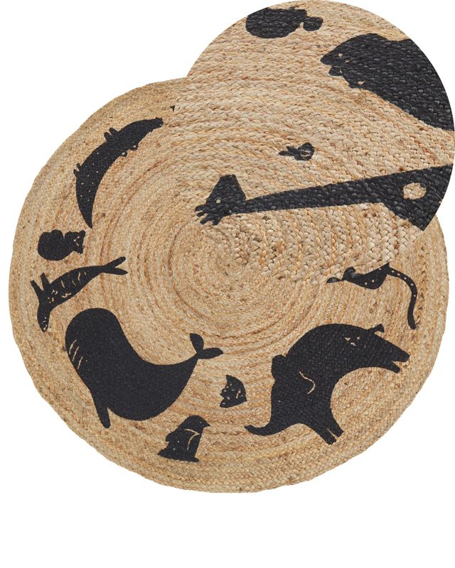 Dywan dziecięcy okrągły z juty motyw zwierząt 120 cm beżowy Earth 1 szt.