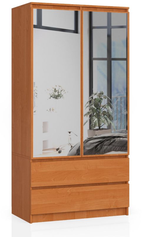 Szafa Akord S90 Olcha 90 cm z lustrem 2 drzwi 2 szuflady kolor Olcha mat 4 półki 90x51x180 cm 1 szt.