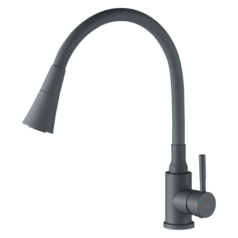 Bateria zlewozmywakowa Selva z elastyczną wylewką szara