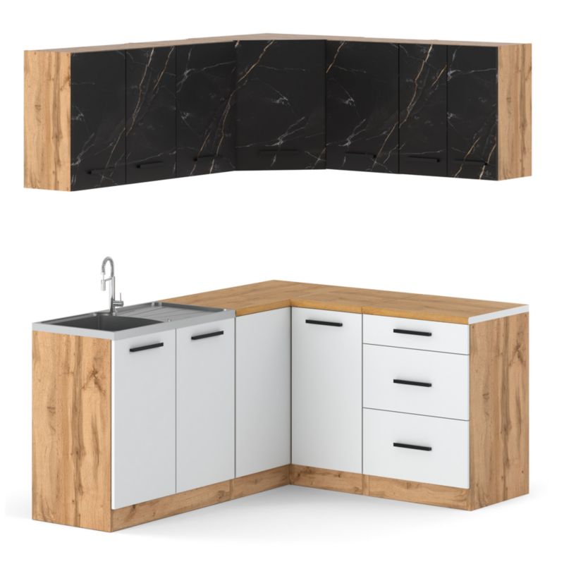 Zestaw Kuchenny Hurtownia-Mebli Z Blatem Kuchnia narożna Diana 320cm Dąb Wotan San Sebastian/Biały Mat 320x47x145 cm 1szt.