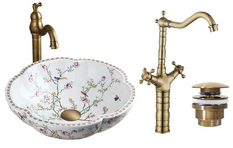 Umywalka nablatowa GTM Design Wzory M7 Różowa z baterią w zestawie 1 szt.