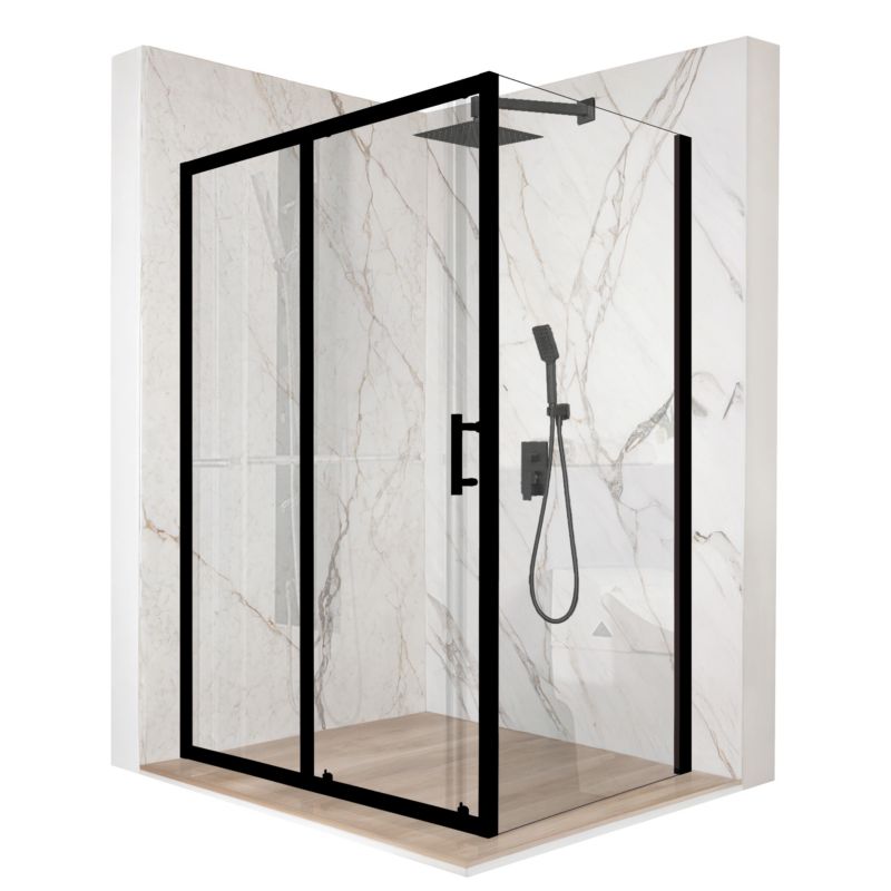 Kabina prysznicowa prostokątna TECHGLOBE przesuwna czarna 120x80 szkło 6mm + powłoka 1 szt.