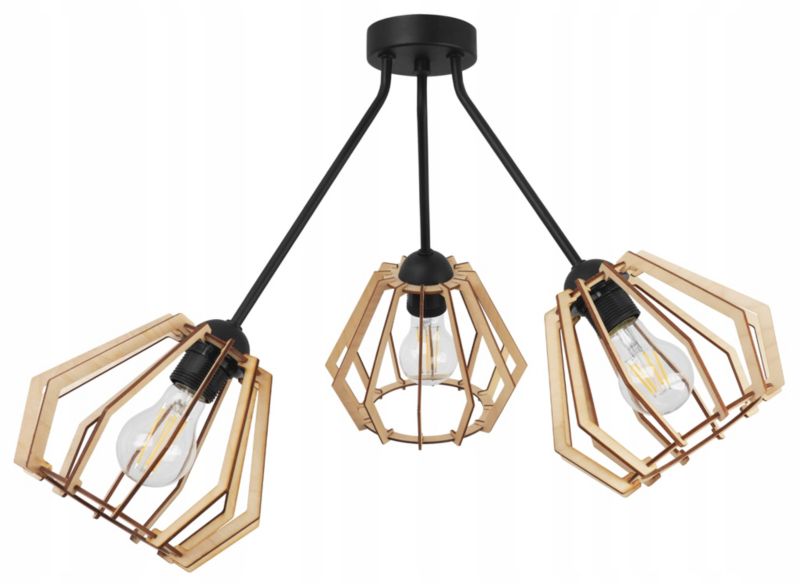 Lampa sufitowa wisząca Light Home LH Trio Timber 3x E27 60W klosz diament naturalny 1szt.