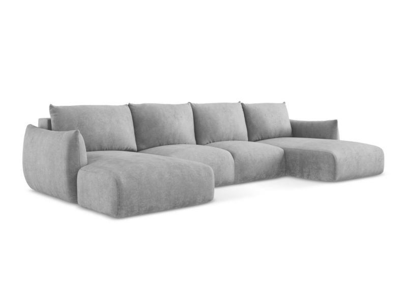 Sofa panoramiczna z funkcją spania LaMiaSofa SAVONA z tkaniny szenilowej 317x162 cm jasny szary 1 szt.