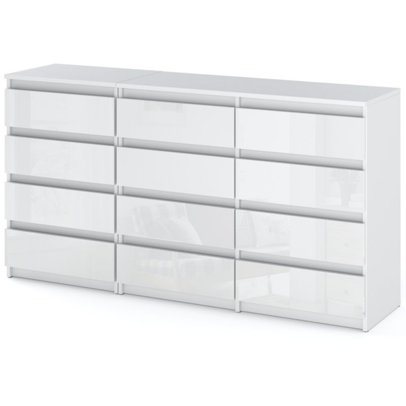 Komoda Hurtownia-Mebli Szuflady 12 Zestaw komód Hugo 84 180cm Biały Mat Biały Połysk 180x33.5x92.5 cm 1szt.