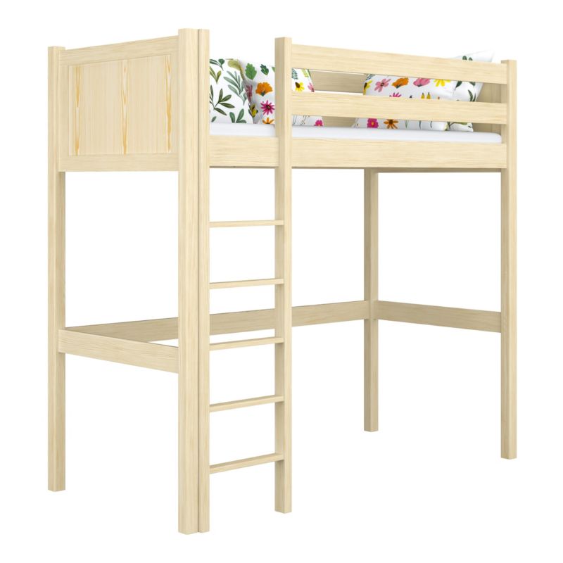 Drewniane łóżko na antresoli N-WOOD N06 90x180 sosna bezbarwna 1 szt.