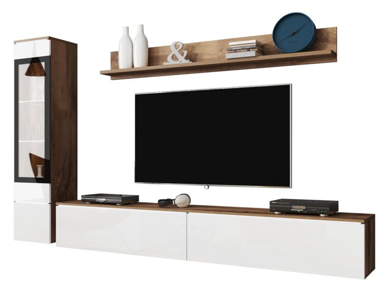 Meblościanka MIRJAN 24 Vera I z oświetleniem LED wotan/biały połysk 1 kpl.