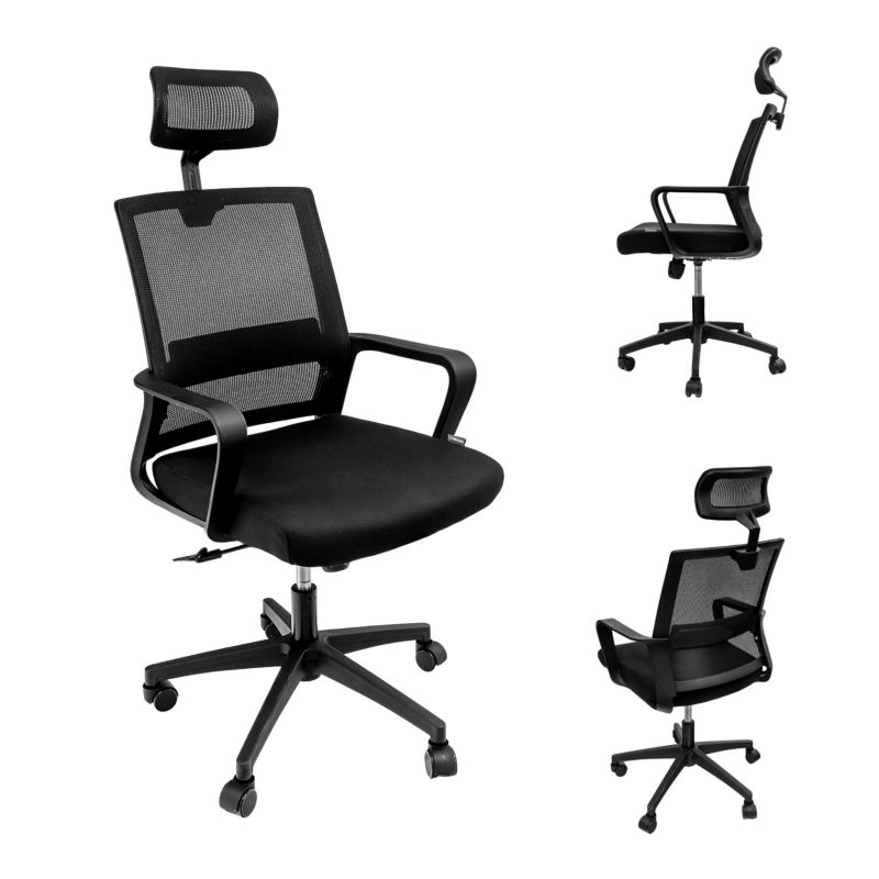 Krzesło Biurowe Obrotowe Furvero Basic PLUS Ergonomiczne Wygodne Czarne 1 szt.