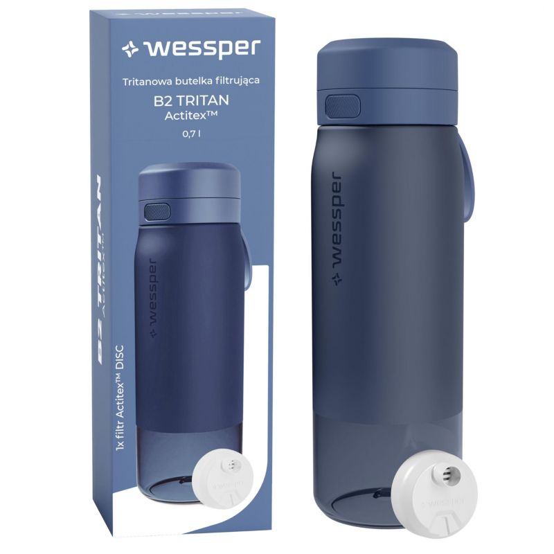 Butelka na wodę, Wessper, filtrująca, tritanowa, bidon, z filtrem wody, bez BPA, 700ml, B2 TRITAN Actitex, niebieska, 1szt