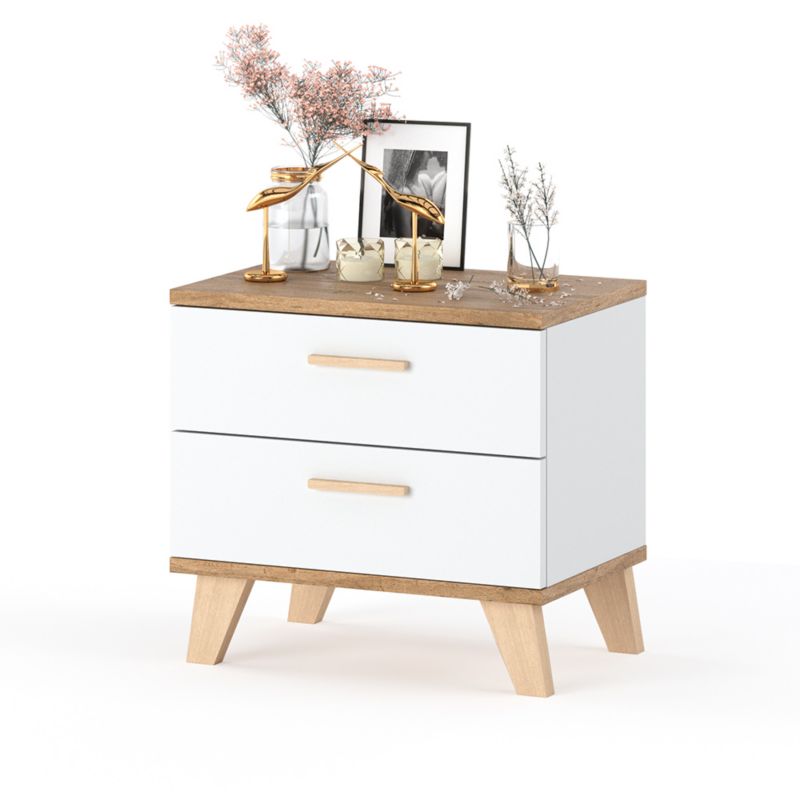 Szafka Nocna Hurtownia-Mebli Szuflady 2 Olivier 45cm Biały/Wotan Biały Mat 45x30x45 cm 1szt.