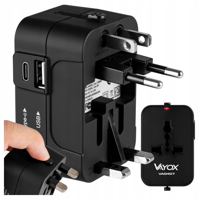 Adapter podróżny Vayox VA0407 przejściówka UK/USA/EU/AU cały świat USB USB-C 1 szt.