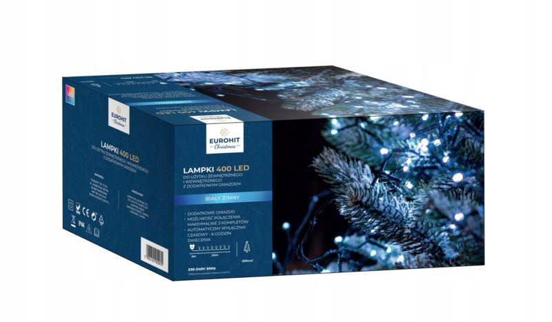 Lampki Corciano 400 LED z dodatkowym gniazdem Biały Zimny 1szt.