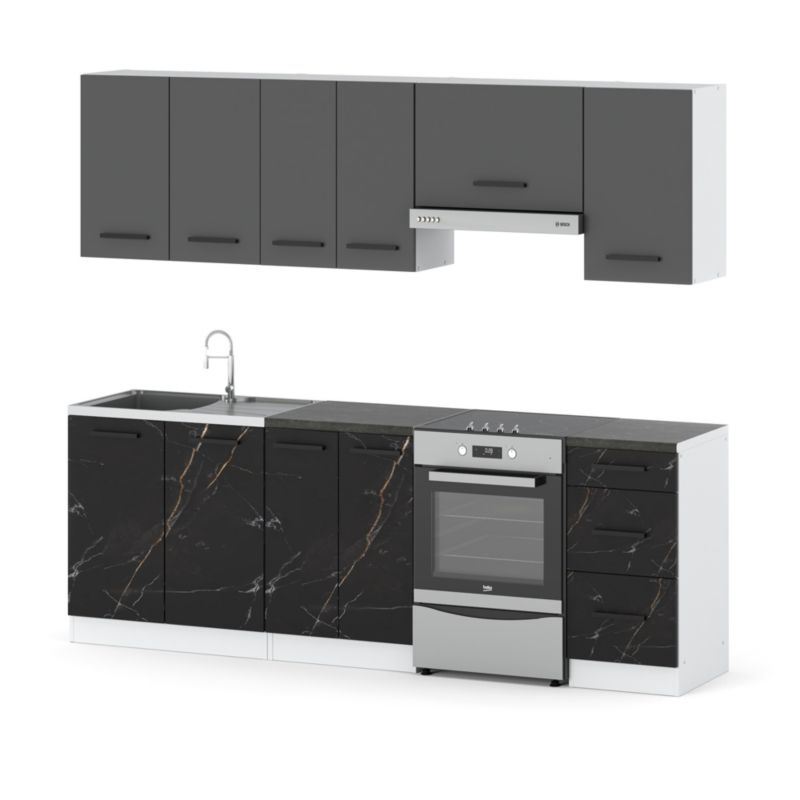 Zestaw Kuchenny Hurtownia-Mebli Z Blatem Kuchnia Mokka 240cm Biały Mat Szary Mat/San Sebastian 240x47x145 cm 1szt.