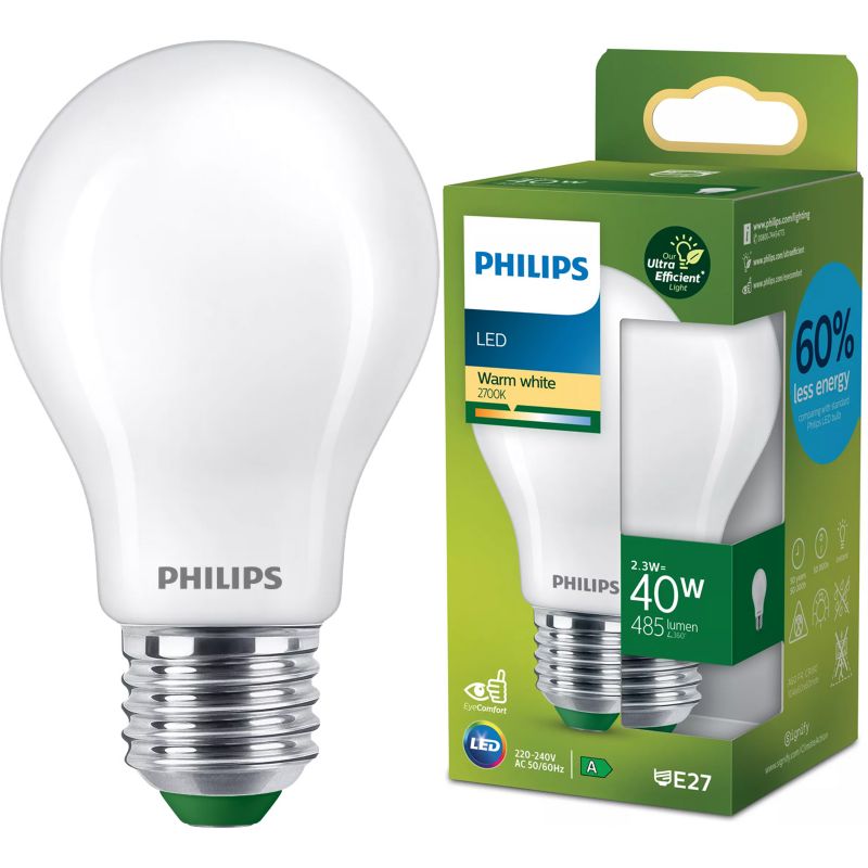Żarówka LED Philips E27 A60 2.3W 485lm 2700K 300st Klasa A 1 szt.