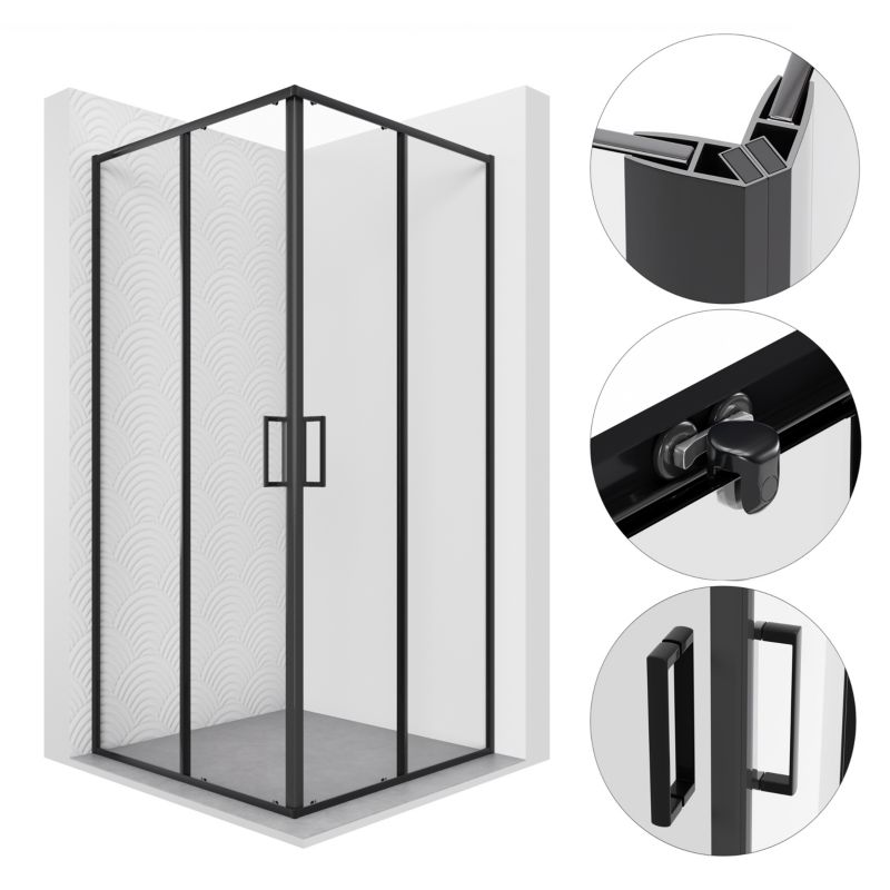 Kabina prysznicowa 90x90 kwadratowa przesuwna FERMI SEVANTE czarna 1 szt.