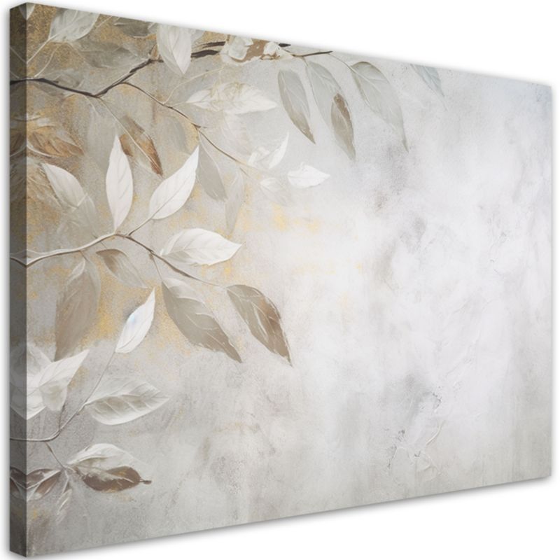 Obraz do salonu sypialni Feeby Beżowe liście gałązki natura beton boho 120x80cm 1szt