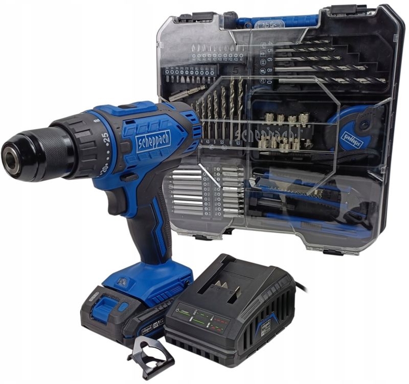 Wiertarko-wkrętark Scheppach a w walizce + bateria 2 Ah + ładowarka 2,4 A + akcesoria C-DTB74/1-X 20 V IXES 1 zestaw