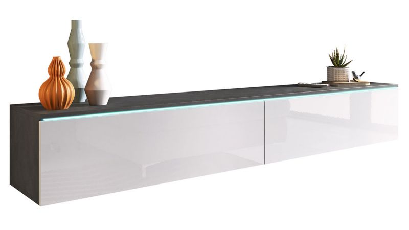 Szafka RTV MIRJAN 24 D180 z oświetleniem LED matera/biały połysk 1 szt.