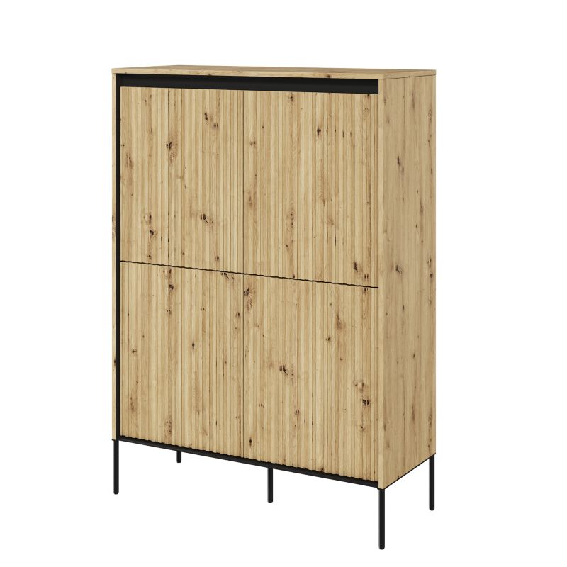 Komoda czterodrzwiowa Bettso Trend wysoka z oświetleniem LED i frezowanym frontem dąb artisan 1szt.